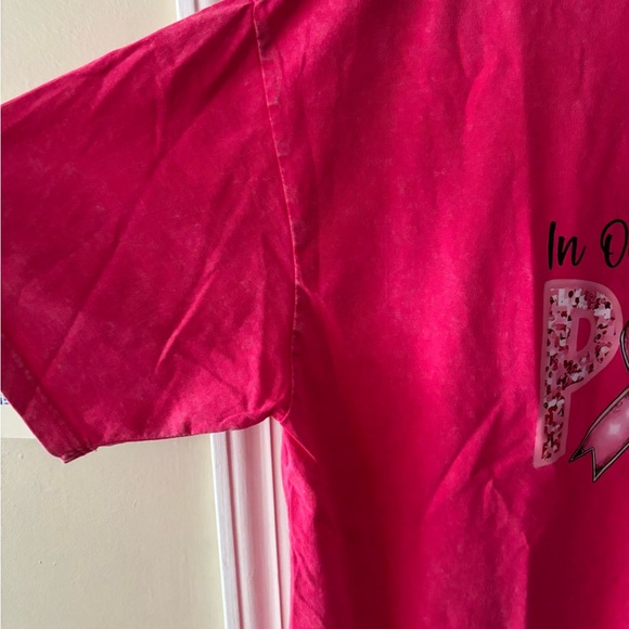 Breast Cancer Awareness Pink Distressed “In October We Wear Pink” T-Shirt - Picture 8 of 11